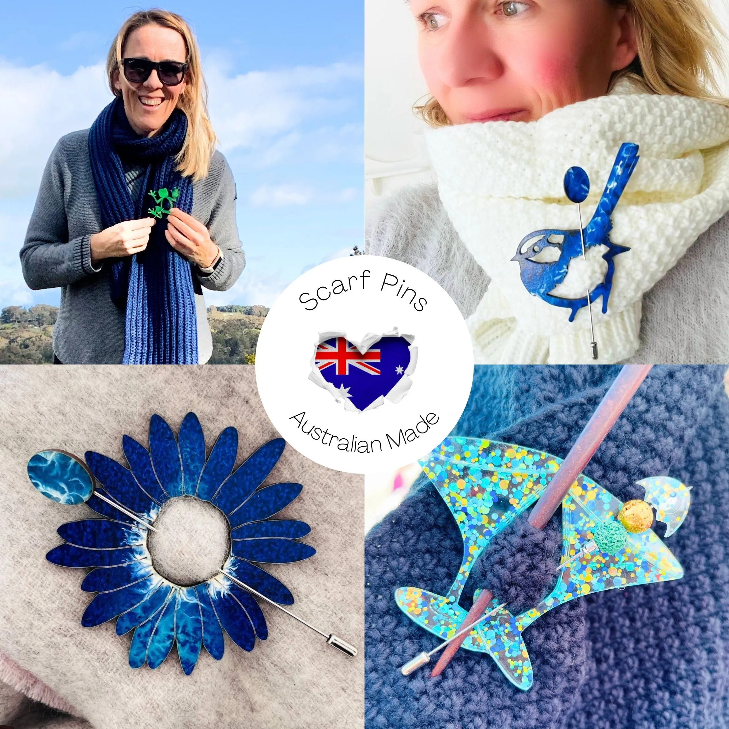 Autumn Leaf Scarf Pin (Blue & Yellow)
