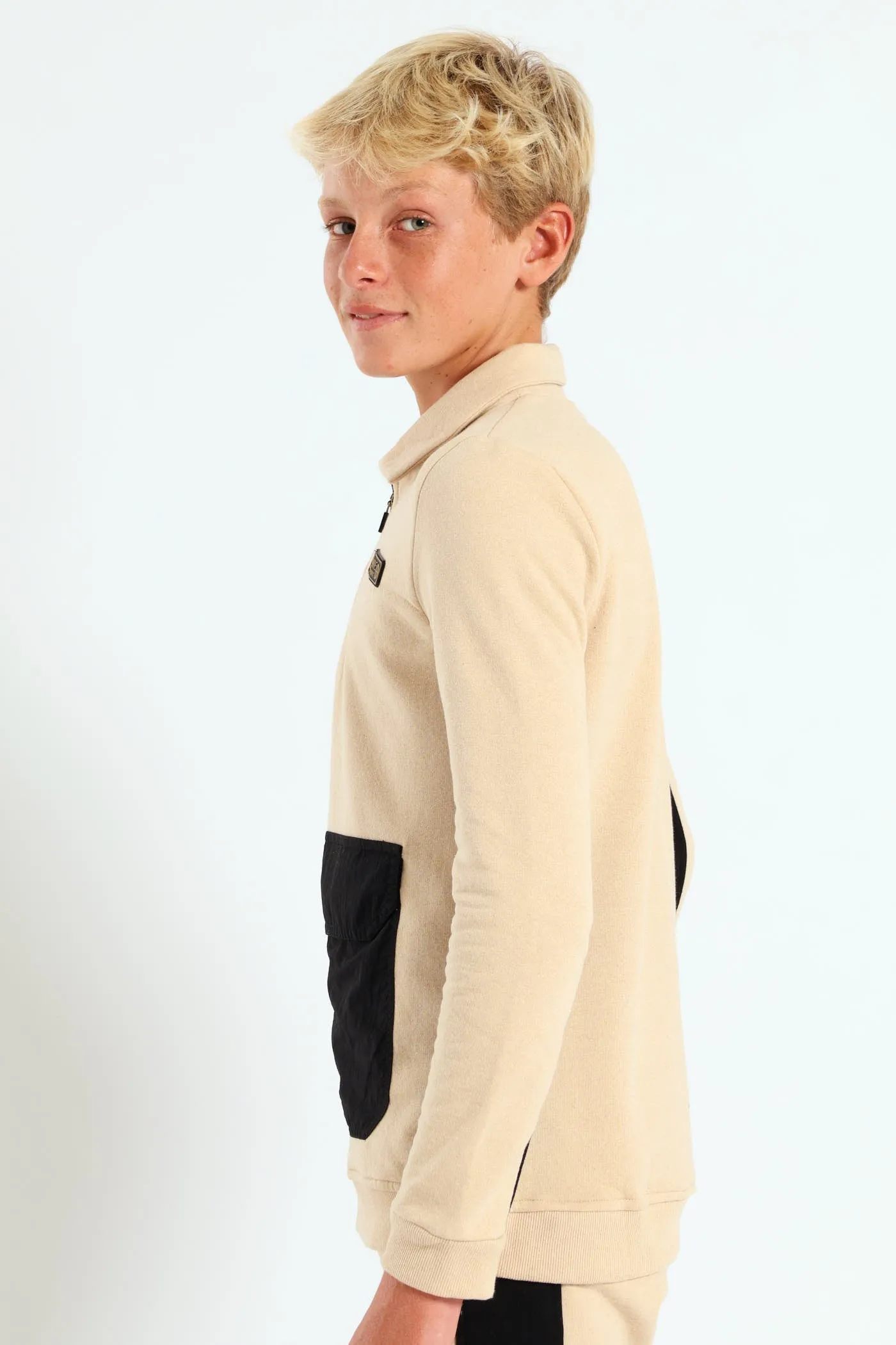 Boys 3/4 Zip Nylon Pocket Fleece Top