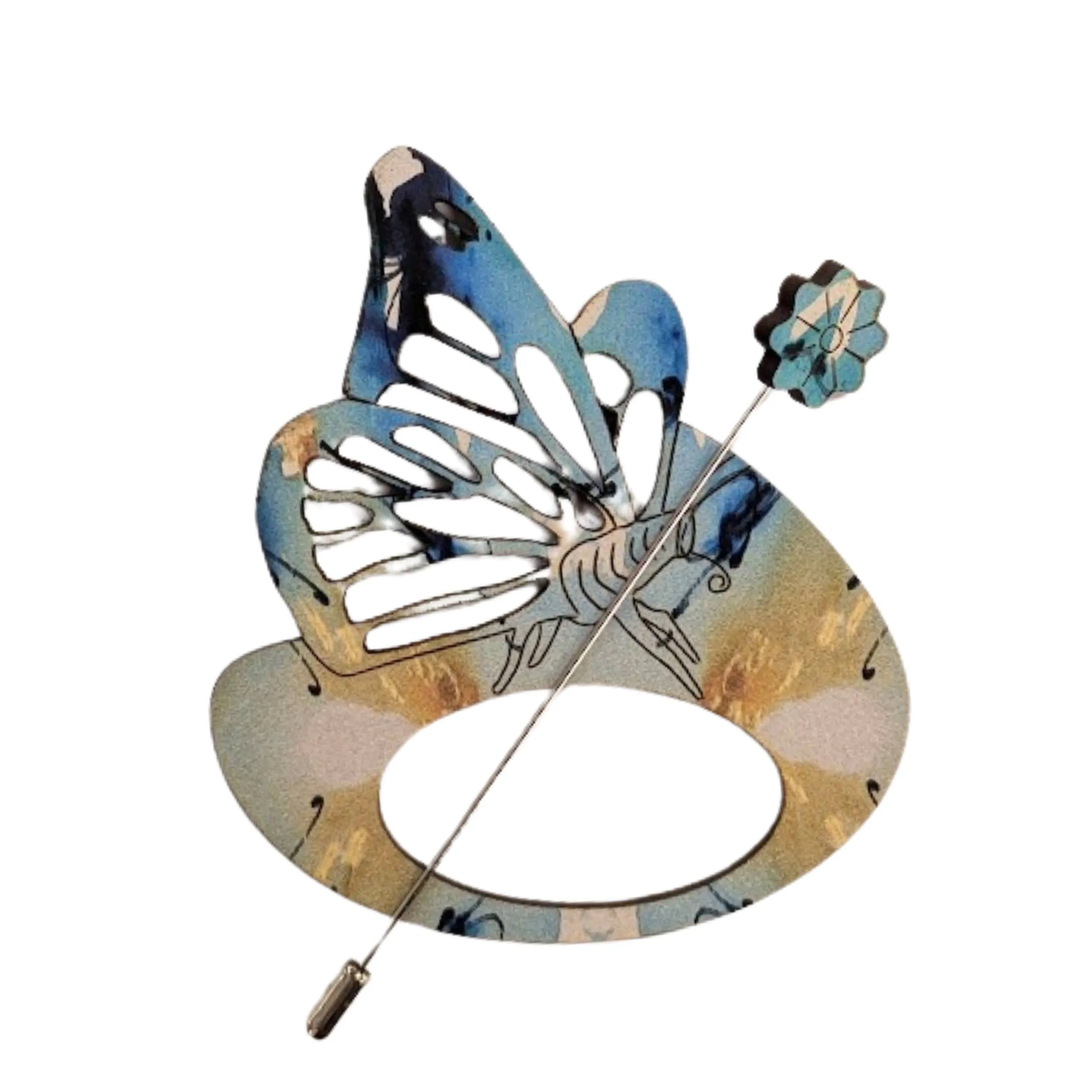 Butterfly Scarf Pin (Blue & Beige)