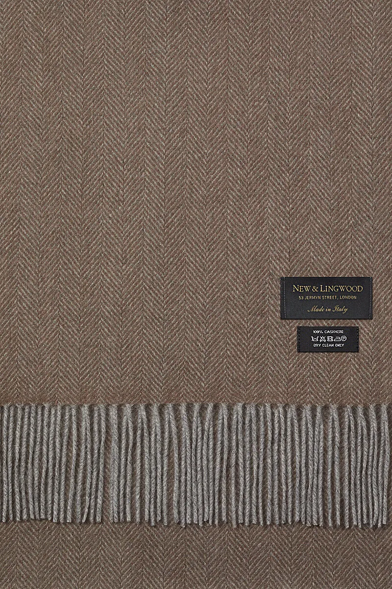 Camel Herringbone Cashmere Scarf