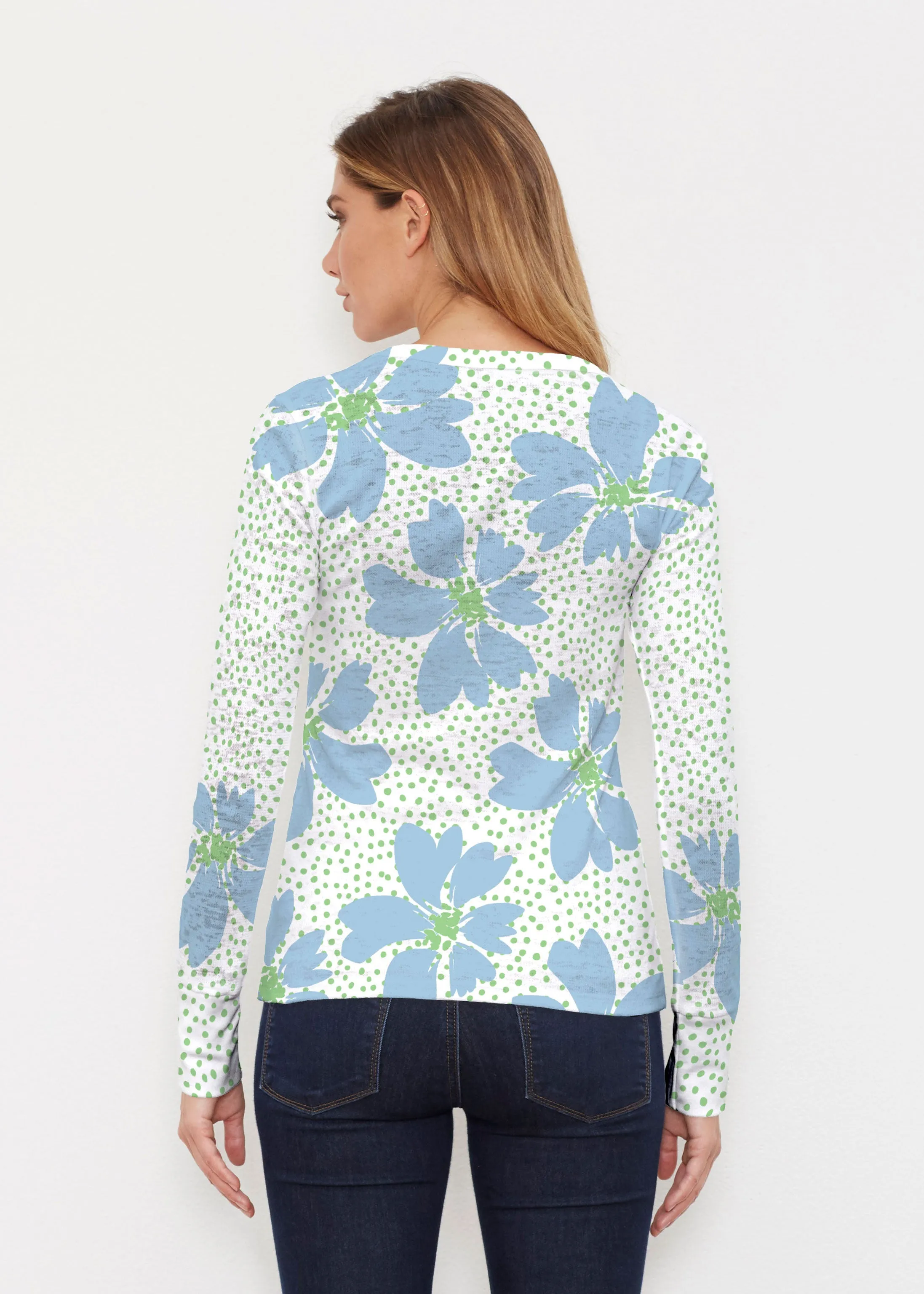 Daisy Dots Blue (8081) ~ Thermal Long Sleeve Crew Shirt