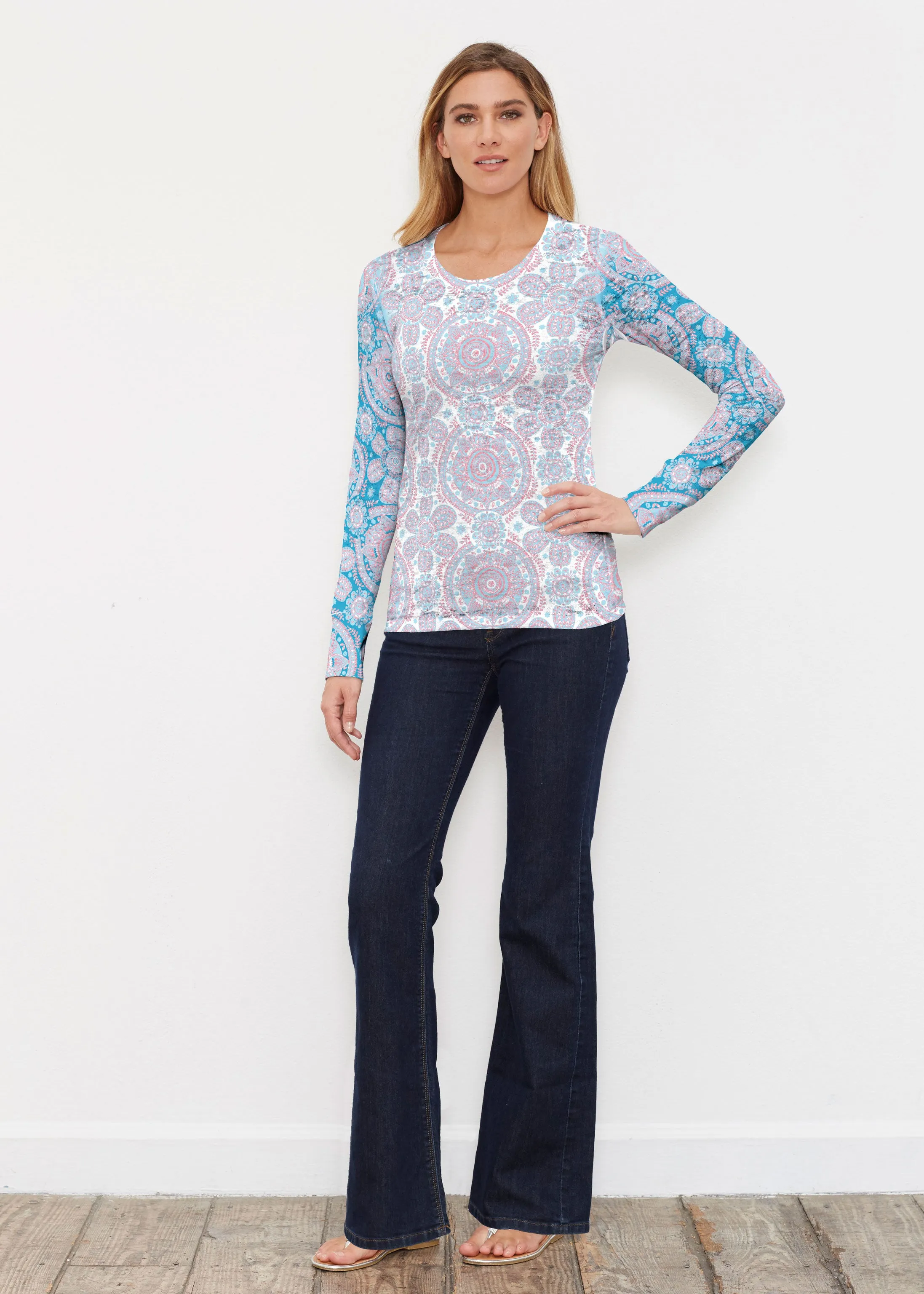 Etched Mod Blue (8033) ~ Thermal Long Sleeve Crew Shirt