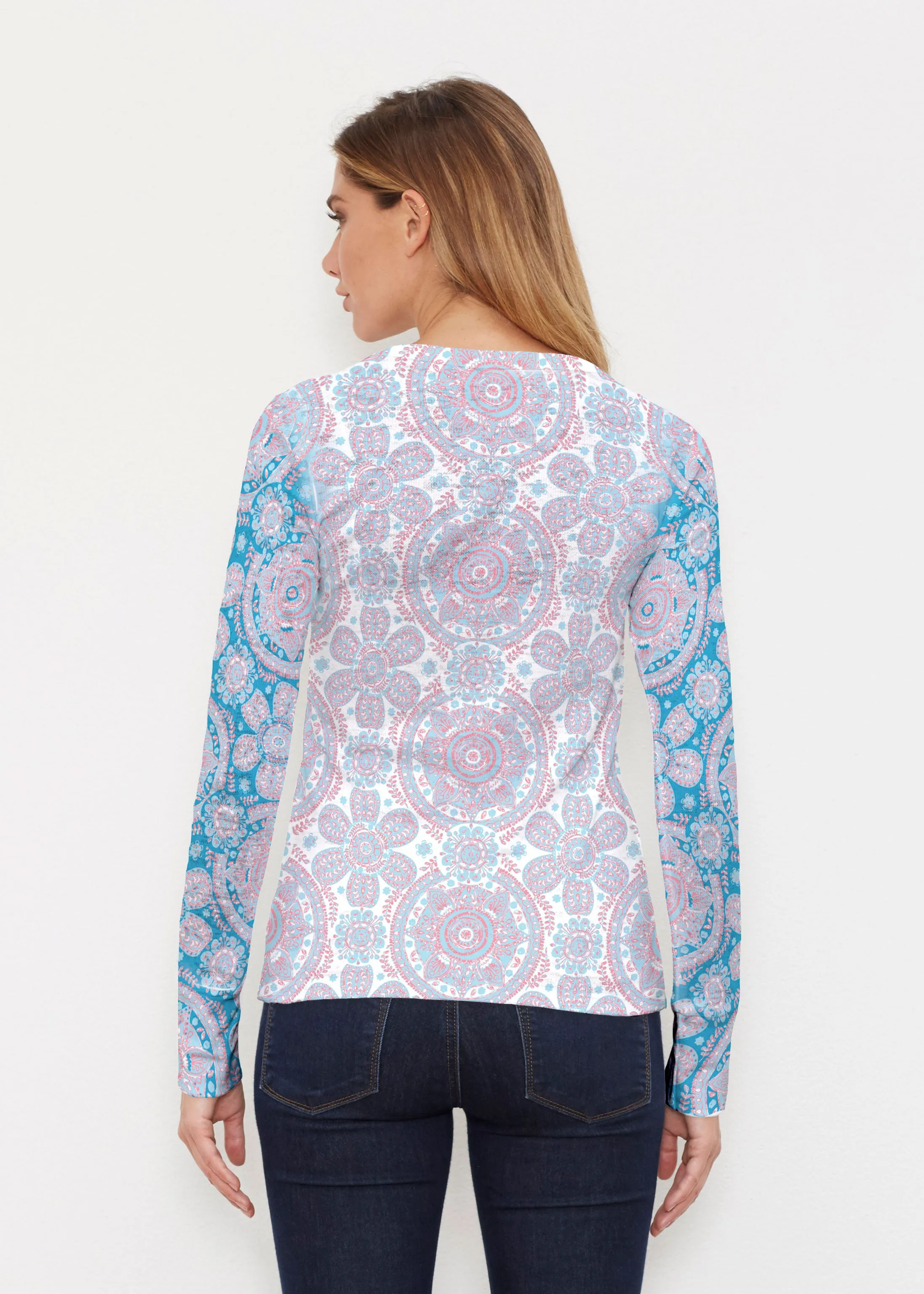 Etched Mod Blue (8033) ~ Thermal Long Sleeve Crew Shirt