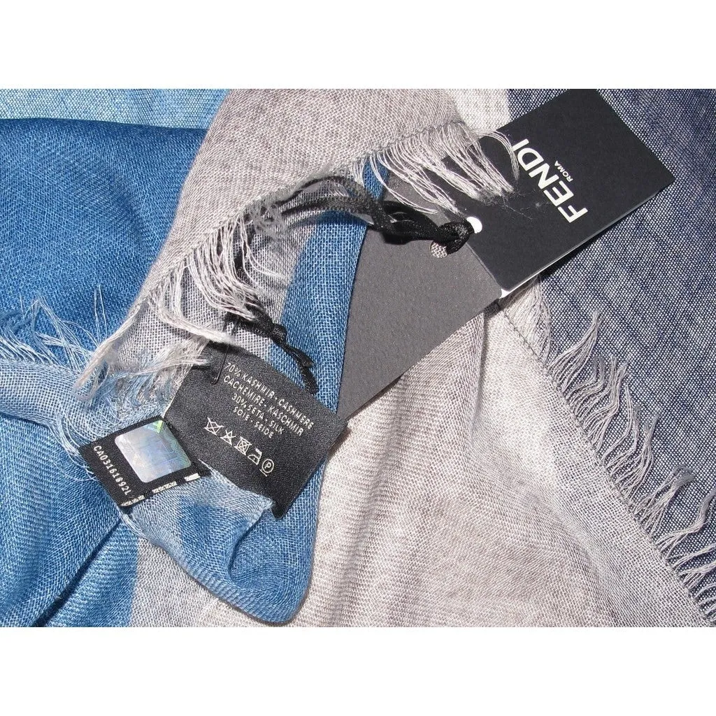 Fendi Blue/Grey Monster Cashmere Shawl 100cm NWT!