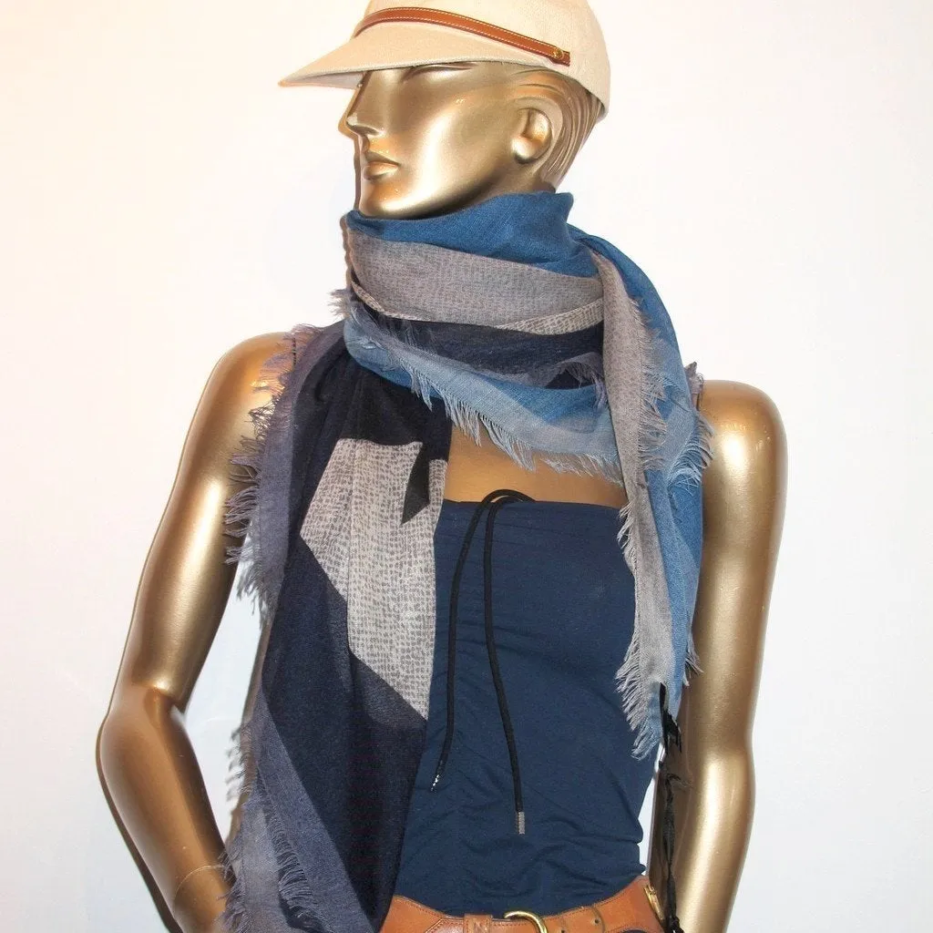 Fendi Blue/Grey Monster Cashmere Shawl 100cm NWT!