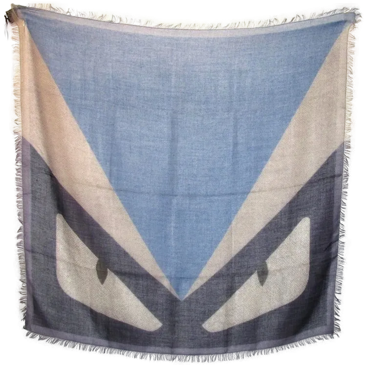 Fendi Blue/Grey Monster Cashmere Shawl 100cm NWT!