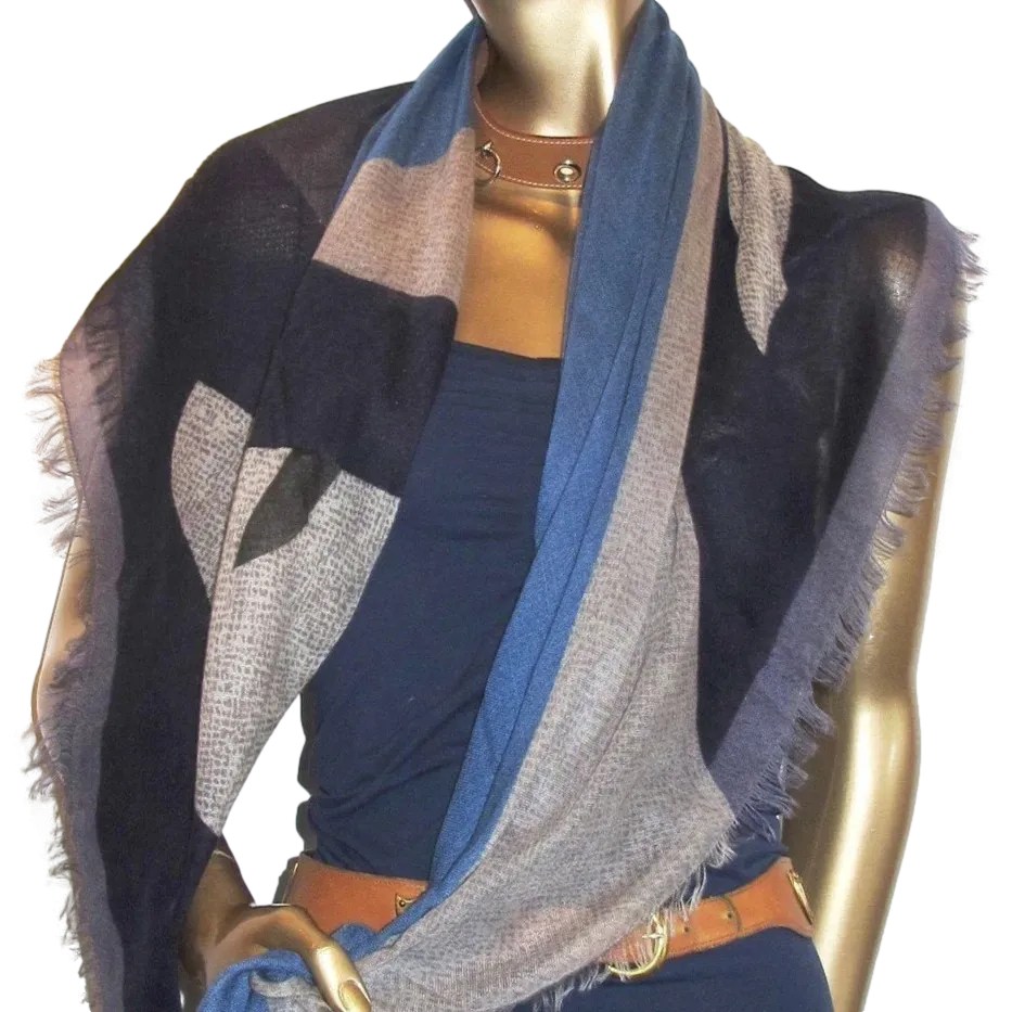 Fendi Blue/Grey Monster Cashmere Shawl 100cm NWT!