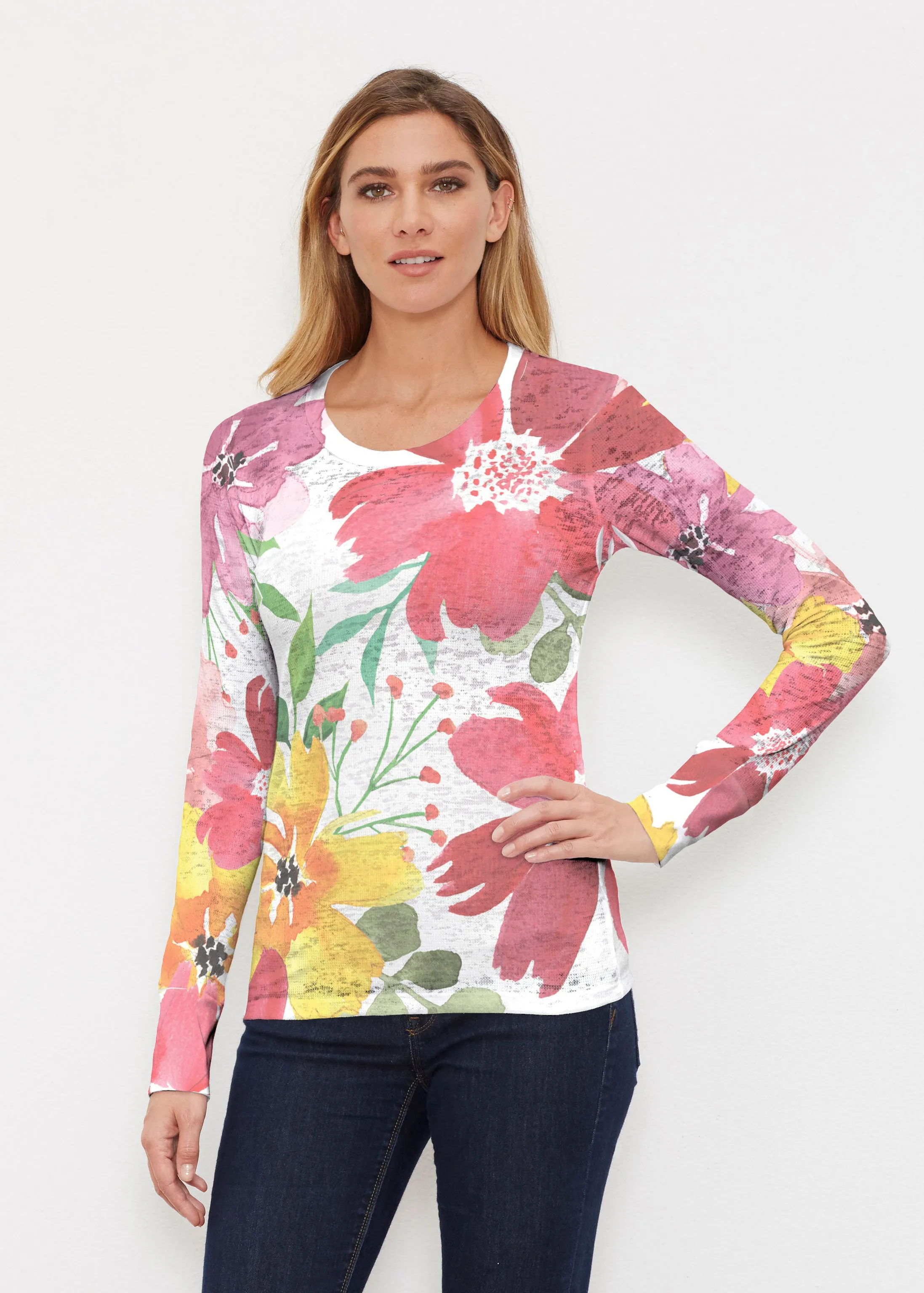 Festive Bloom (8154) ~ Thermal Long Sleeve Crew Shirt