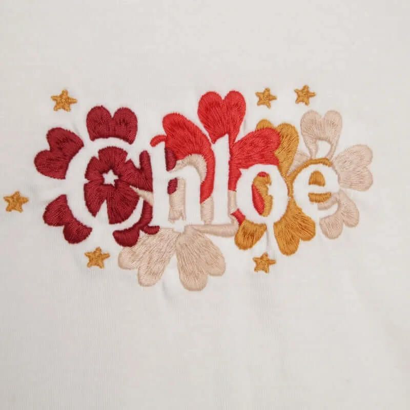 Girls White Flower Print  Long Sleeve T-Shirt