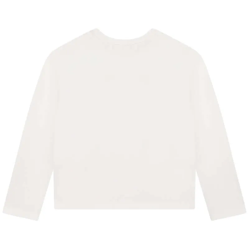 Girls White Flower Print  Long Sleeve T-Shirt