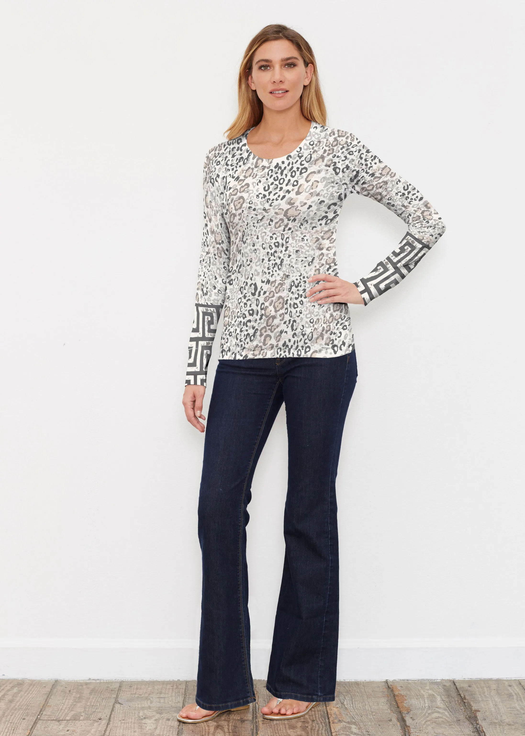 Greek Cat Grey (7752) ~ Thermal Long Sleeve Crew Shirt