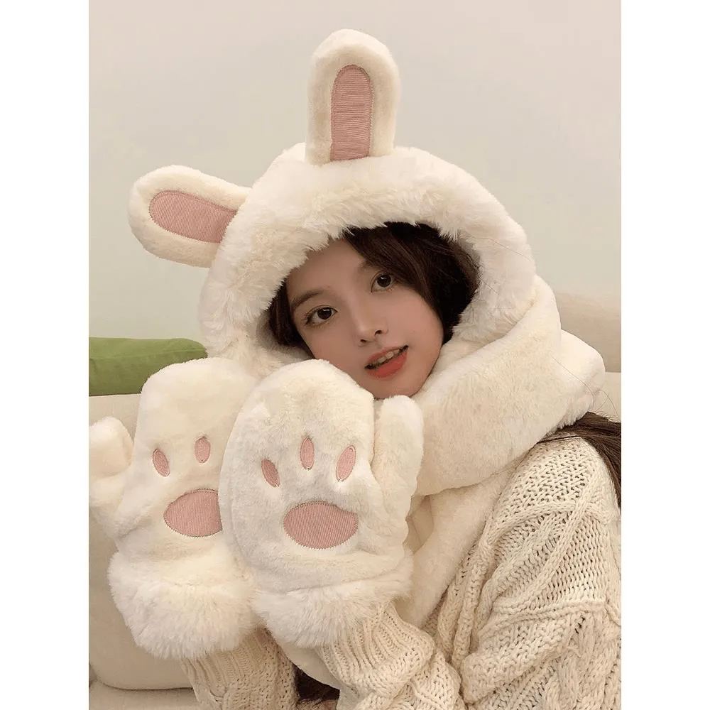 High-Value Cute Hats Scarves Gloves All-In-One to Keep Warm