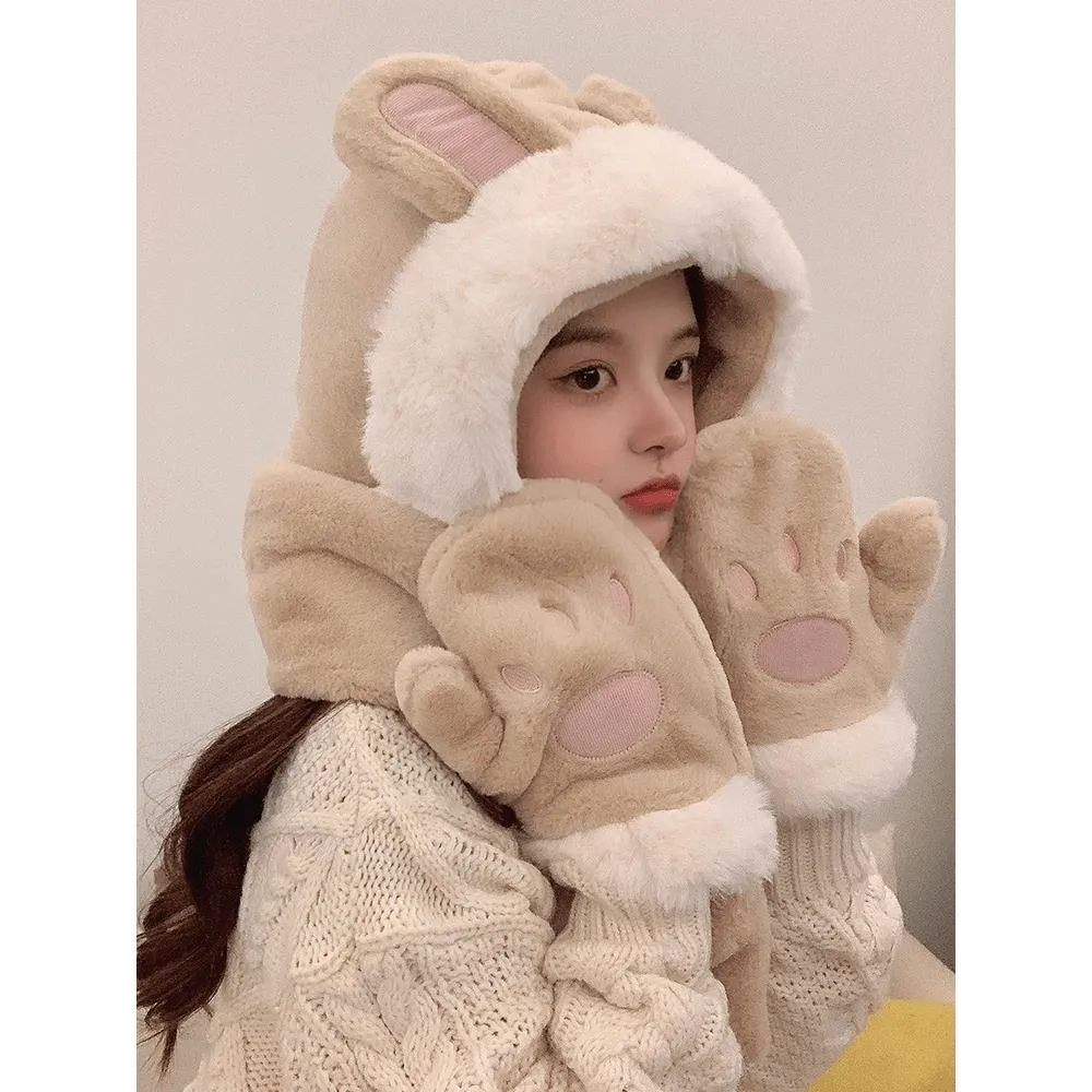 High-Value Cute Hats Scarves Gloves All-In-One to Keep Warm