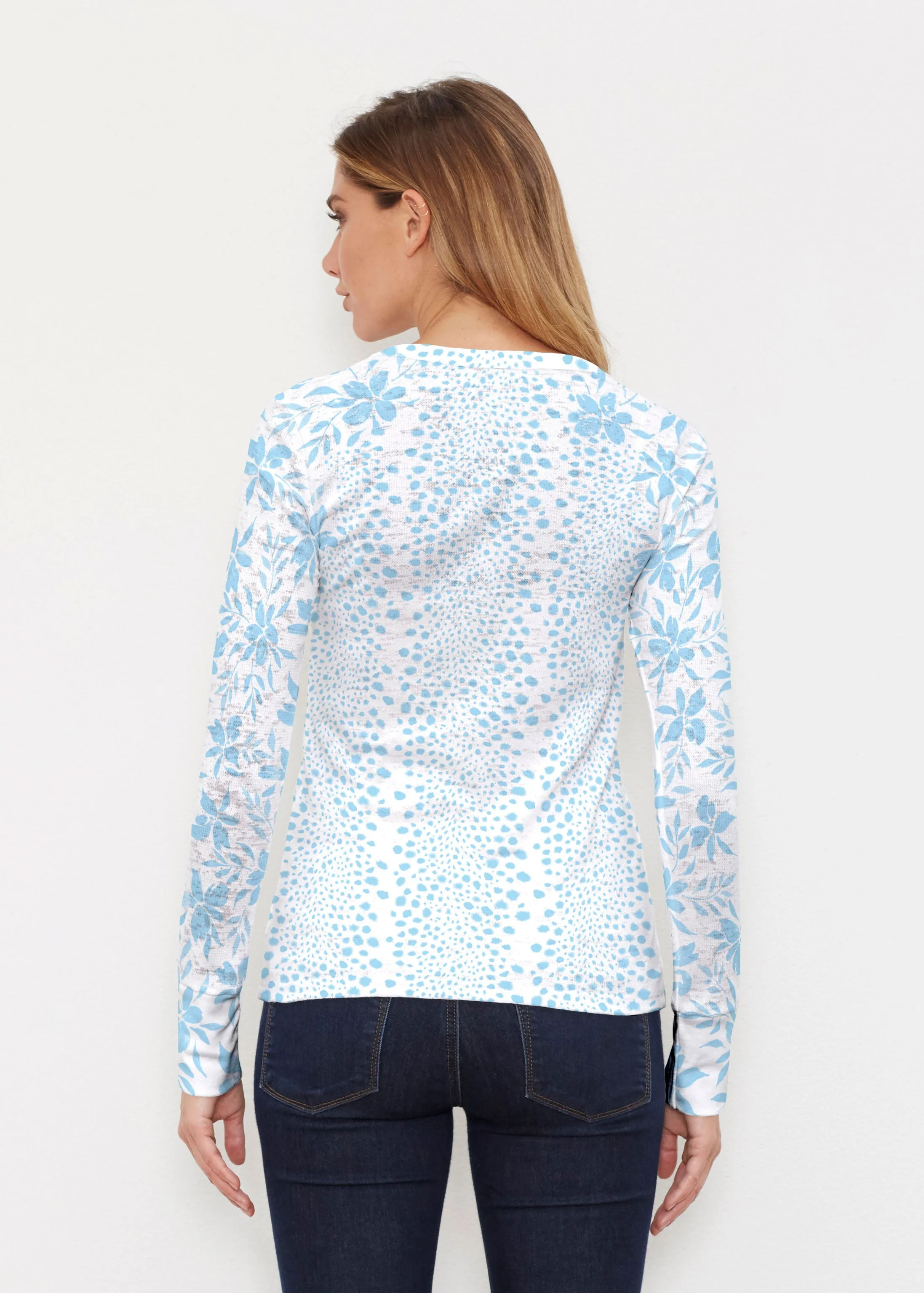 Leopard Rose Aqua (8028) ~ Thermal Long Sleeve Crew Shirt