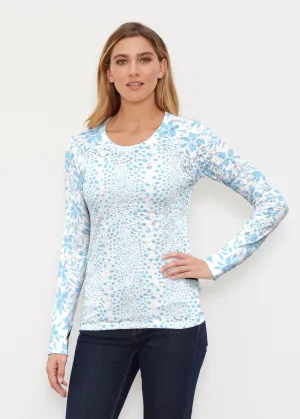Leopard Rose Aqua (8028) ~ Thermal Long Sleeve Crew Shirt
