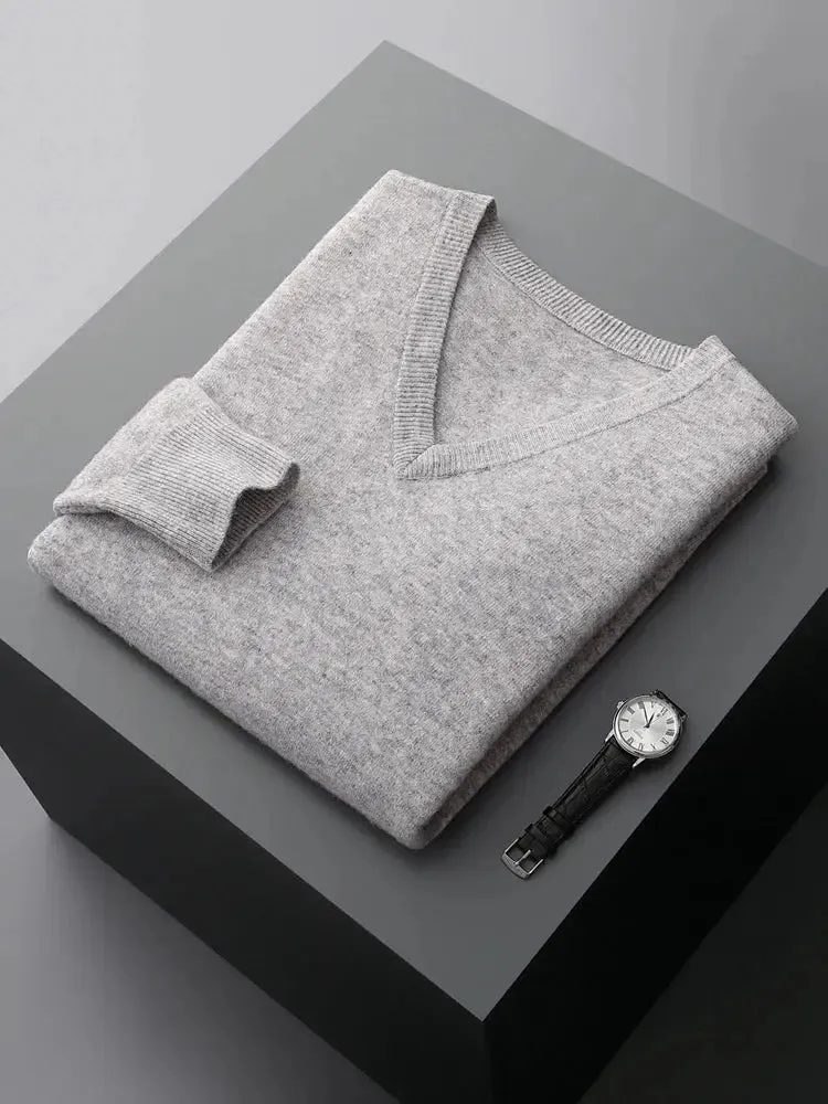 LHZSYY 100% Merino Wool Hot Sale Men Jumpers Knitted Pullovers Sweaters Winter New Fashion V-Neck Standard Woolen Male Clothes