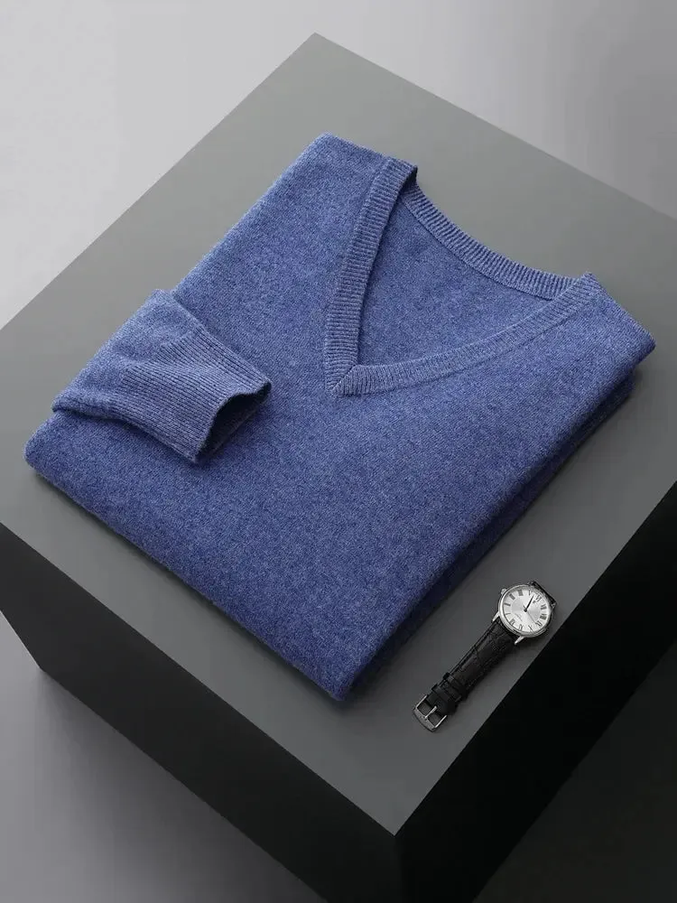 LHZSYY 100% Merino Wool Hot Sale Men Jumpers Knitted Pullovers Sweaters Winter New Fashion V-Neck Standard Woolen Male Clothes