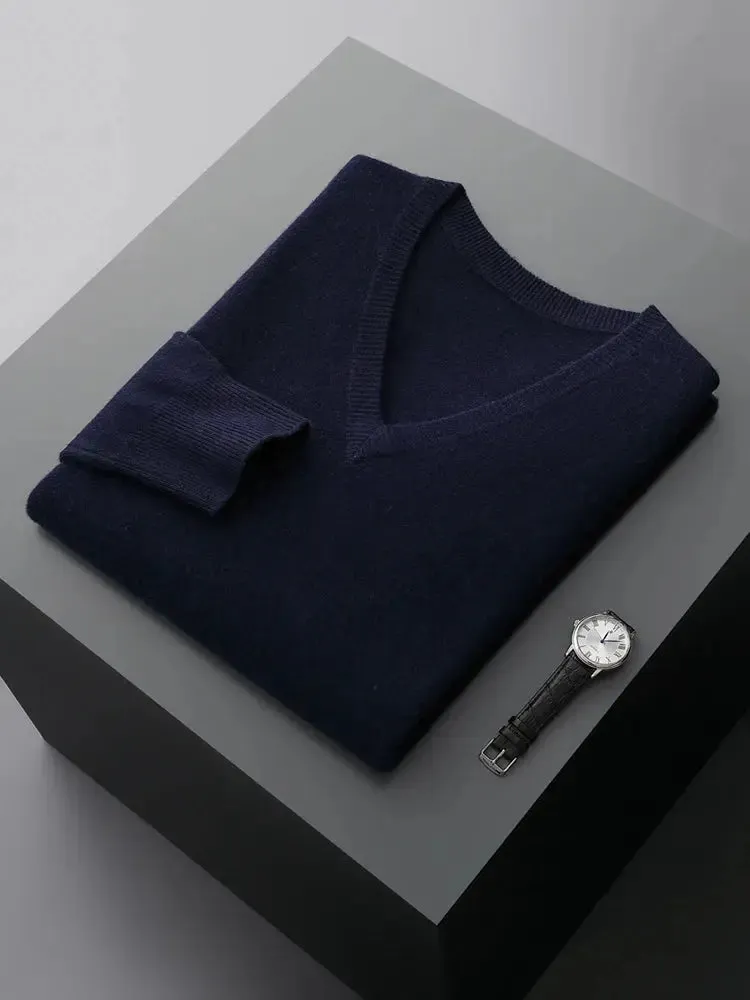 LHZSYY 100% Merino Wool Hot Sale Men Jumpers Knitted Pullovers Sweaters Winter New Fashion V-Neck Standard Woolen Male Clothes