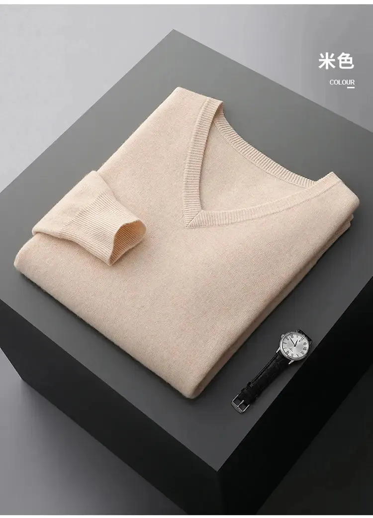 LHZSYY 100% Merino Wool Hot Sale Men Jumpers Knitted Pullovers Sweaters Winter New Fashion V-Neck Standard Woolen Male Clothes