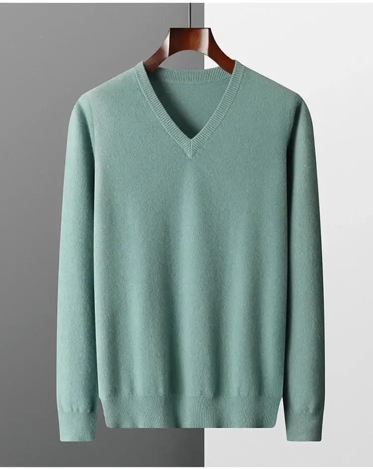 LHZSYY 100% Merino Wool Hot Sale Men Jumpers Knitted Pullovers Sweaters Winter New Fashion V-Neck Standard Woolen Male Clothes