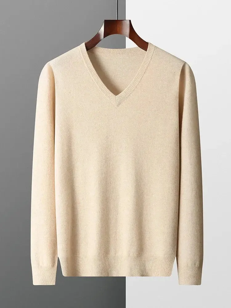 LHZSYY 100% Merino Wool Hot Sale Men Jumpers Knitted Pullovers Sweaters Winter New Fashion V-Neck Standard Woolen Male Clothes