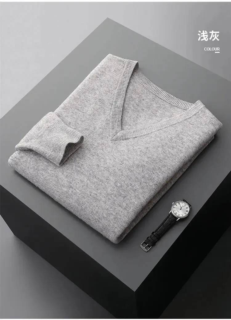 LHZSYY 100% Merino Wool Hot Sale Men Jumpers Knitted Pullovers Sweaters Winter New Fashion V-Neck Standard Woolen Male Clothes