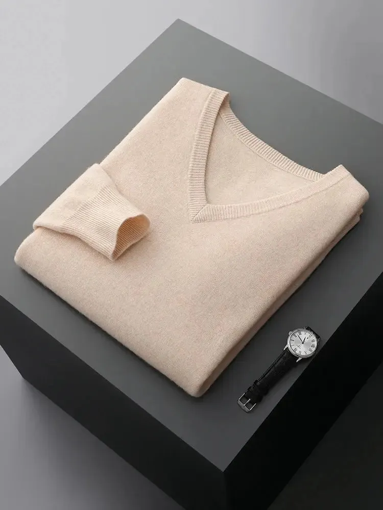 LHZSYY 100% Merino Wool Hot Sale Men Jumpers Knitted Pullovers Sweaters Winter New Fashion V-Neck Standard Woolen Male Clothes