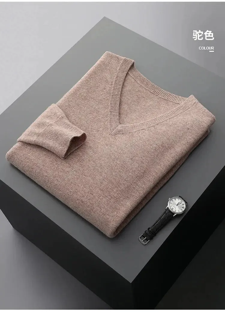 LHZSYY 100% Merino Wool Hot Sale Men Jumpers Knitted Pullovers Sweaters Winter New Fashion V-Neck Standard Woolen Male Clothes