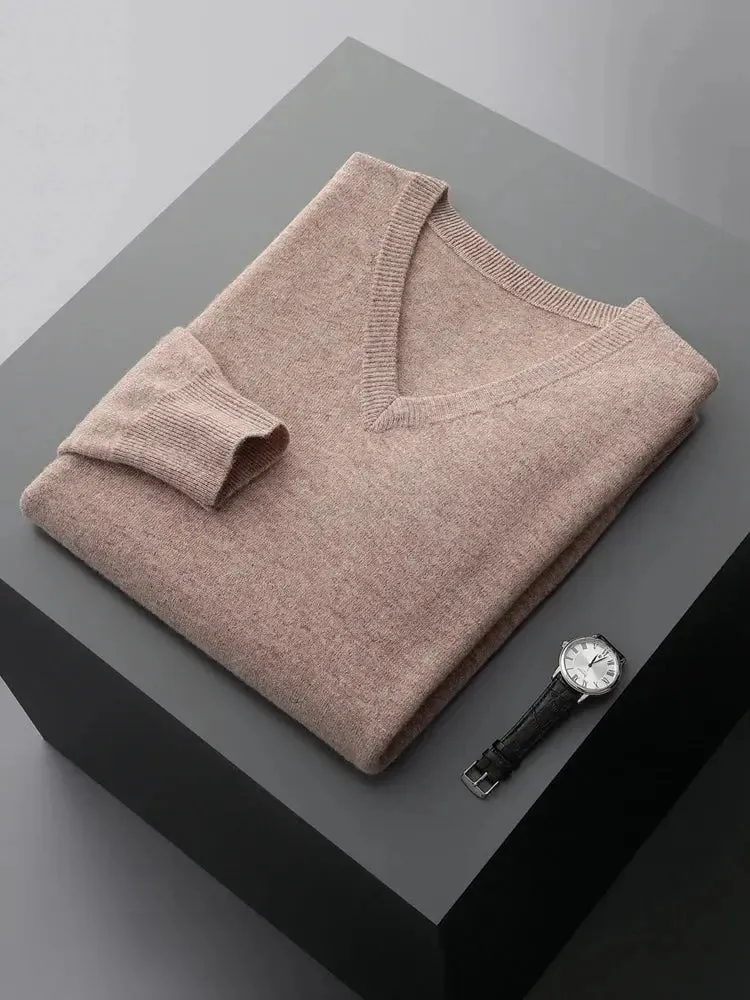 LHZSYY 100% Merino Wool Hot Sale Men Jumpers Knitted Pullovers Sweaters Winter New Fashion V-Neck Standard Woolen Male Clothes
