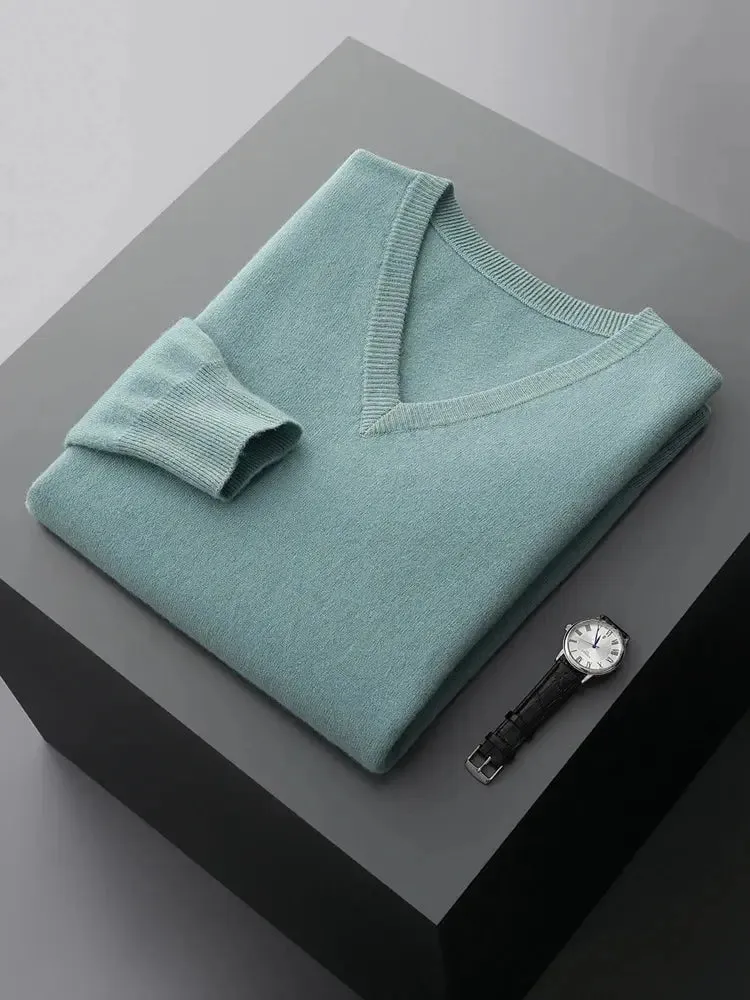 LHZSYY 100% Merino Wool Hot Sale Men Jumpers Knitted Pullovers Sweaters Winter New Fashion V-Neck Standard Woolen Male Clothes