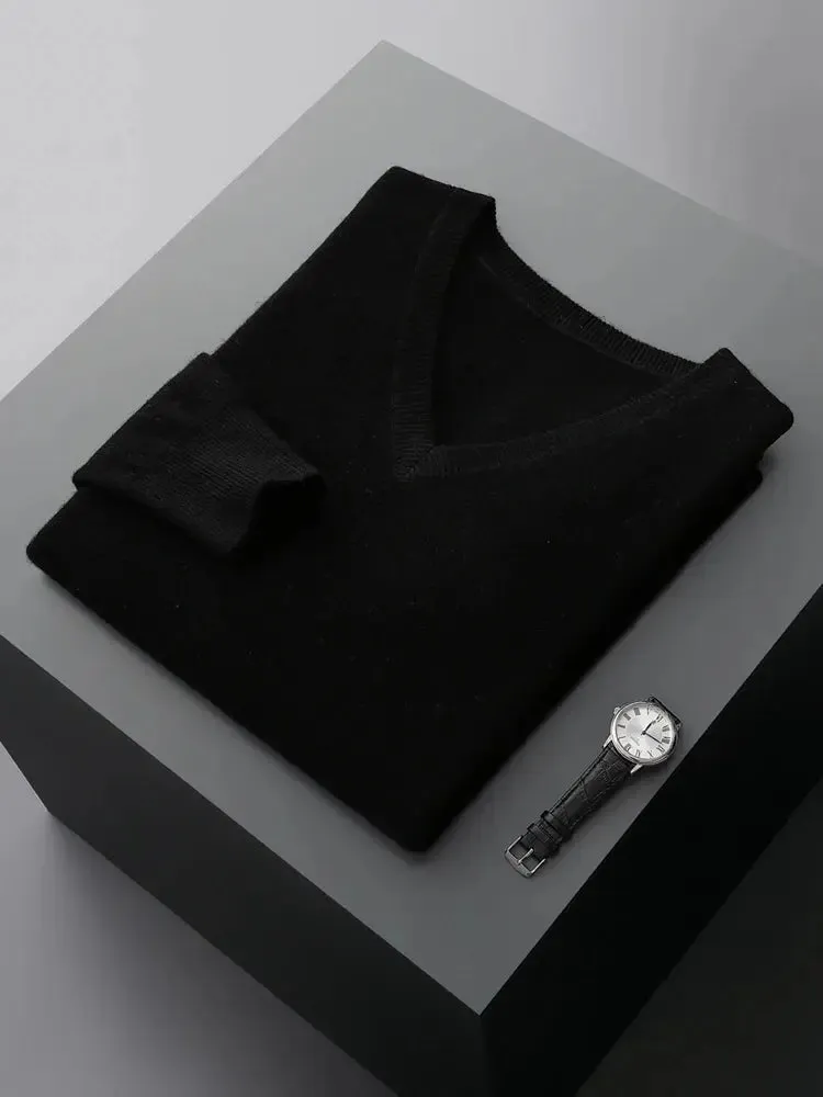 LHZSYY 100% Merino Wool Hot Sale Men Jumpers Knitted Pullovers Sweaters Winter New Fashion V-Neck Standard Woolen Male Clothes