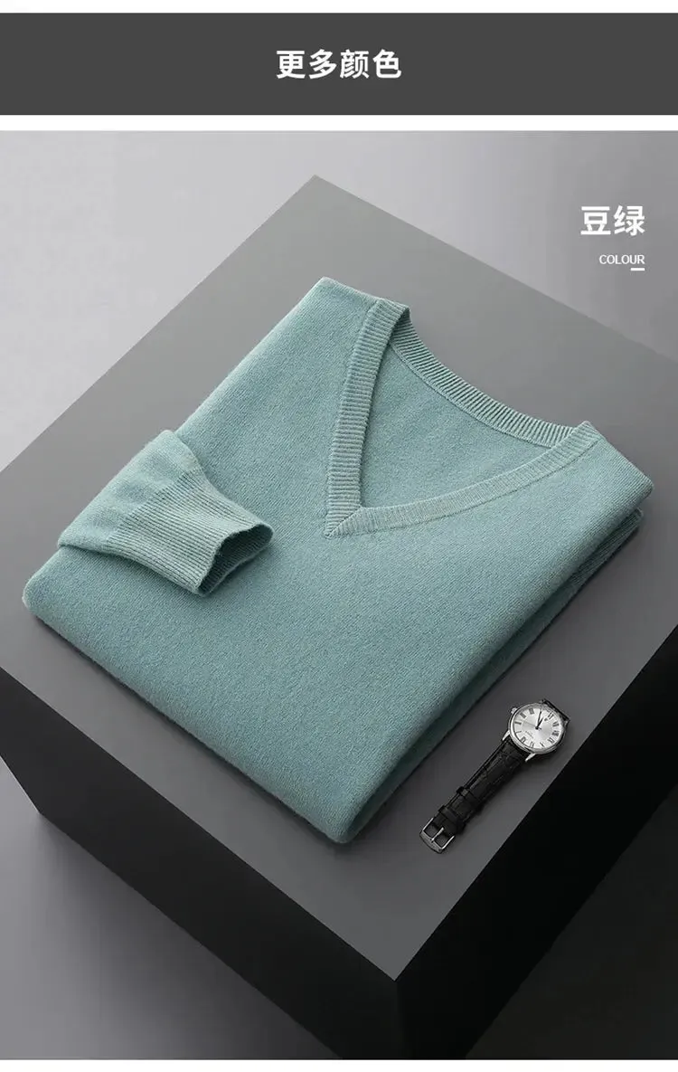 LHZSYY 100% Merino Wool Hot Sale Men Jumpers Knitted Pullovers Sweaters Winter New Fashion V-Neck Standard Woolen Male Clothes