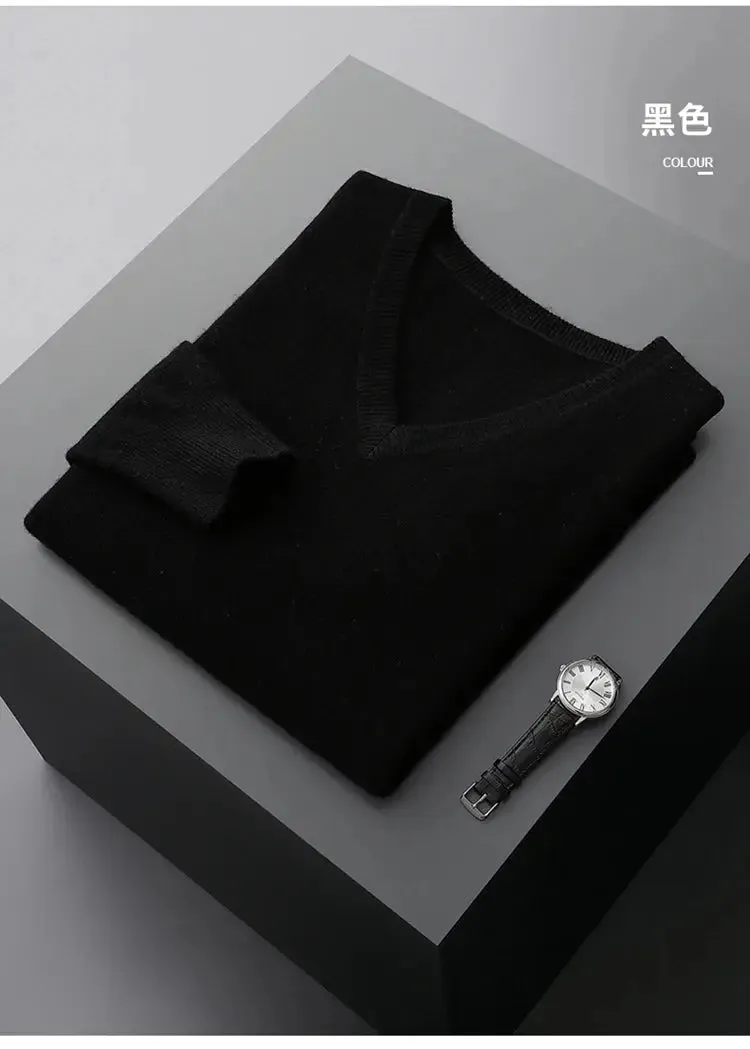 LHZSYY 100% Merino Wool Hot Sale Men Jumpers Knitted Pullovers Sweaters Winter New Fashion V-Neck Standard Woolen Male Clothes