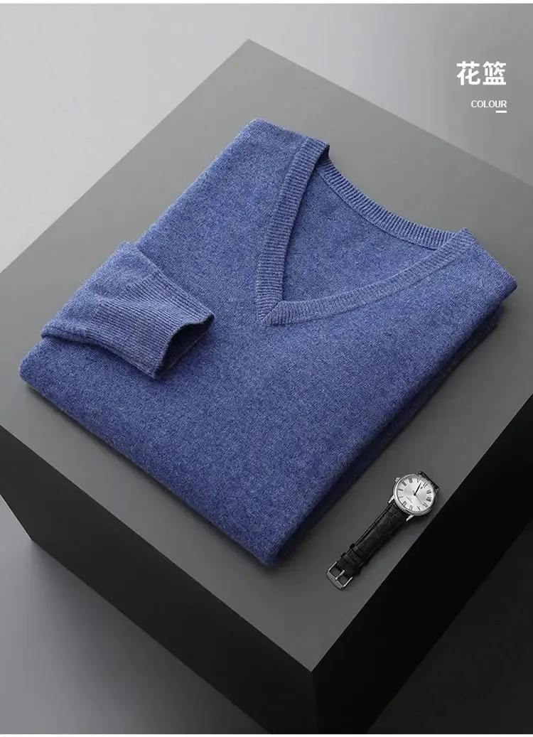 LHZSYY 100% Merino Wool Hot Sale Men Jumpers Knitted Pullovers Sweaters Winter New Fashion V-Neck Standard Woolen Male Clothes