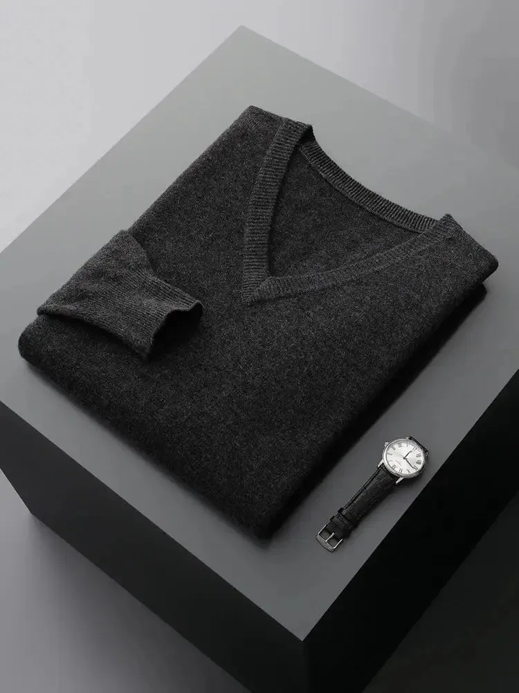 LHZSYY 100% Merino Wool Hot Sale Men Jumpers Knitted Pullovers Sweaters Winter New Fashion V-Neck Standard Woolen Male Clothes