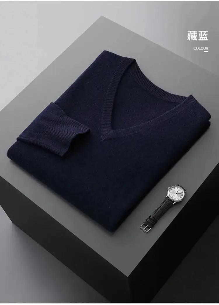 LHZSYY 100% Merino Wool Hot Sale Men Jumpers Knitted Pullovers Sweaters Winter New Fashion V-Neck Standard Woolen Male Clothes