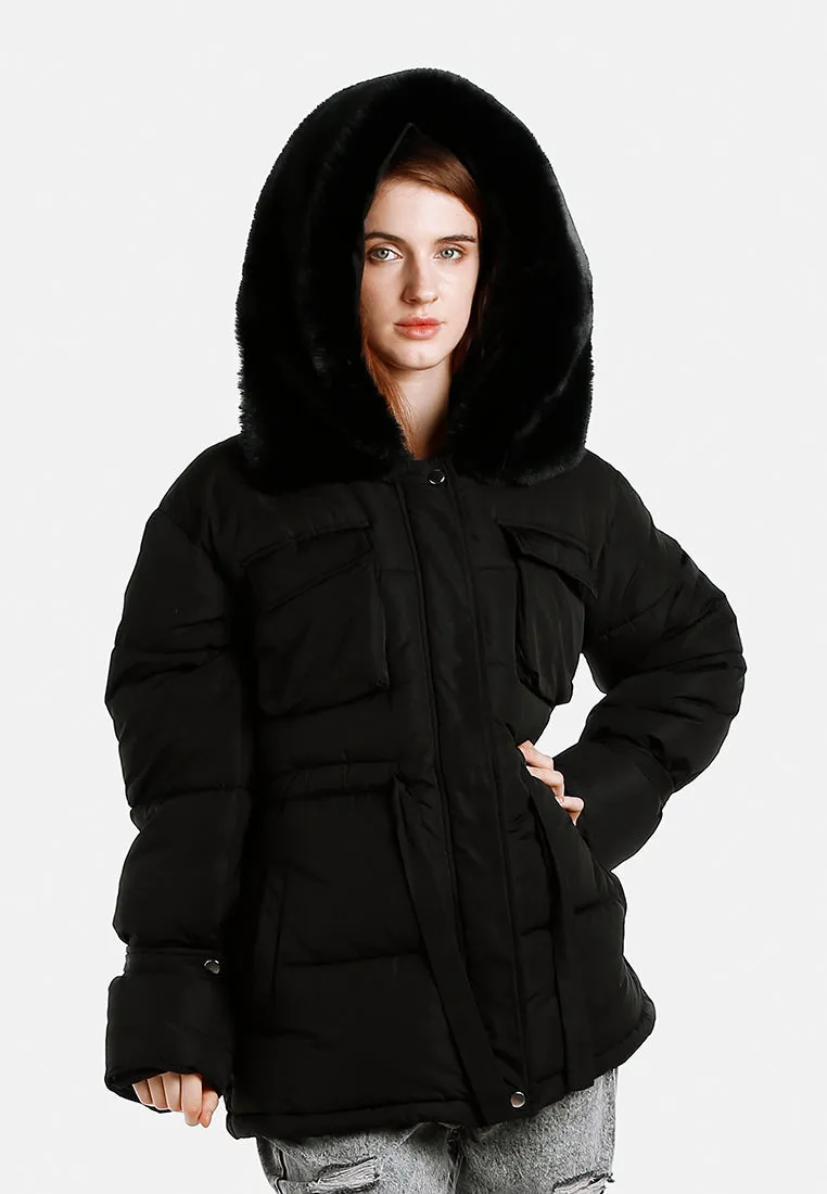 Long Puffer Jacket Hoodie By RUW