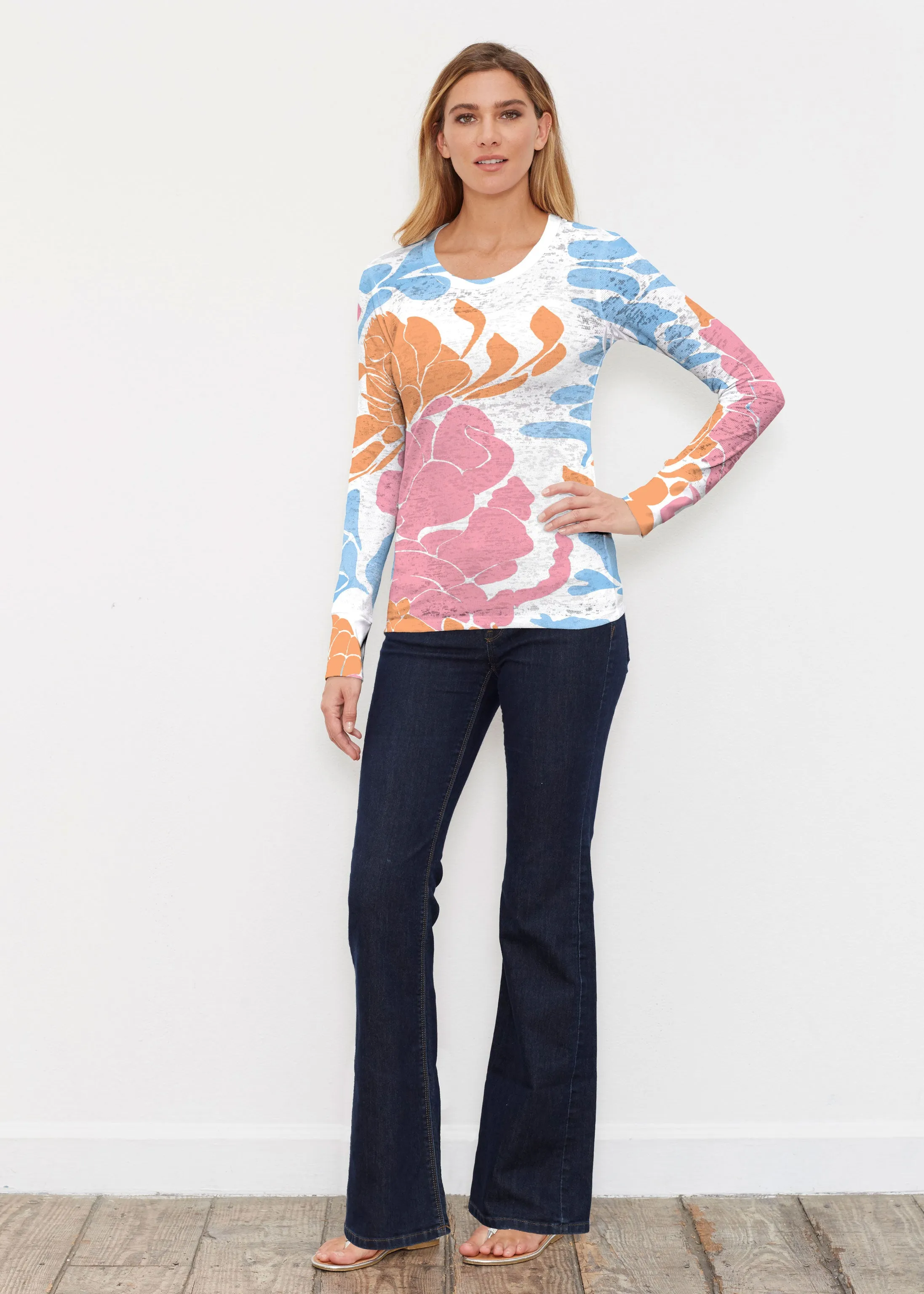 Lotus Pink/Orange (23058) ~ Thermal Long Sleeve Crew Shirt