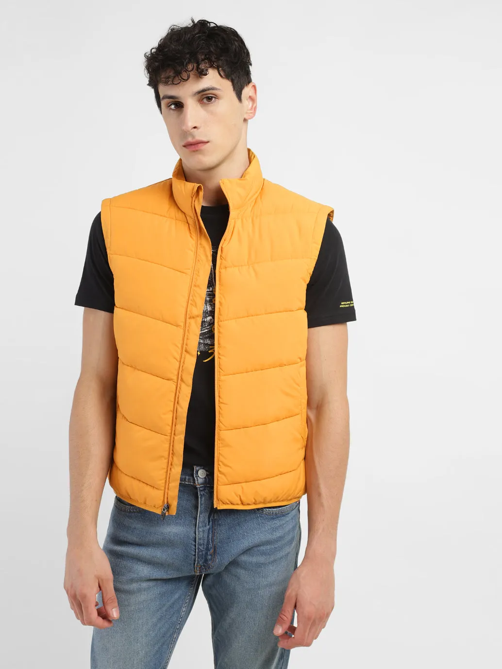 Men's Orange High Neck Puffer Jackets