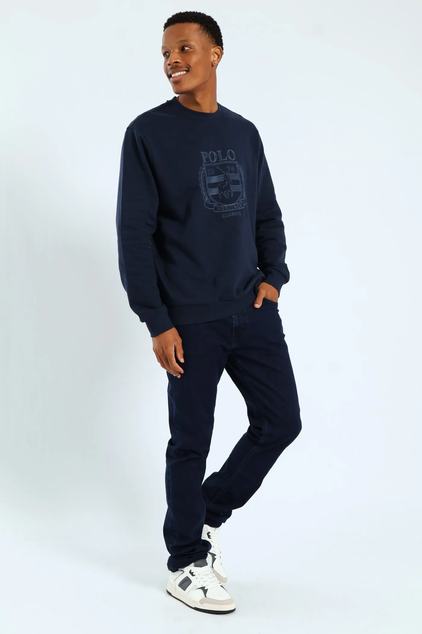 Miles Embroidered Sweater - Navy