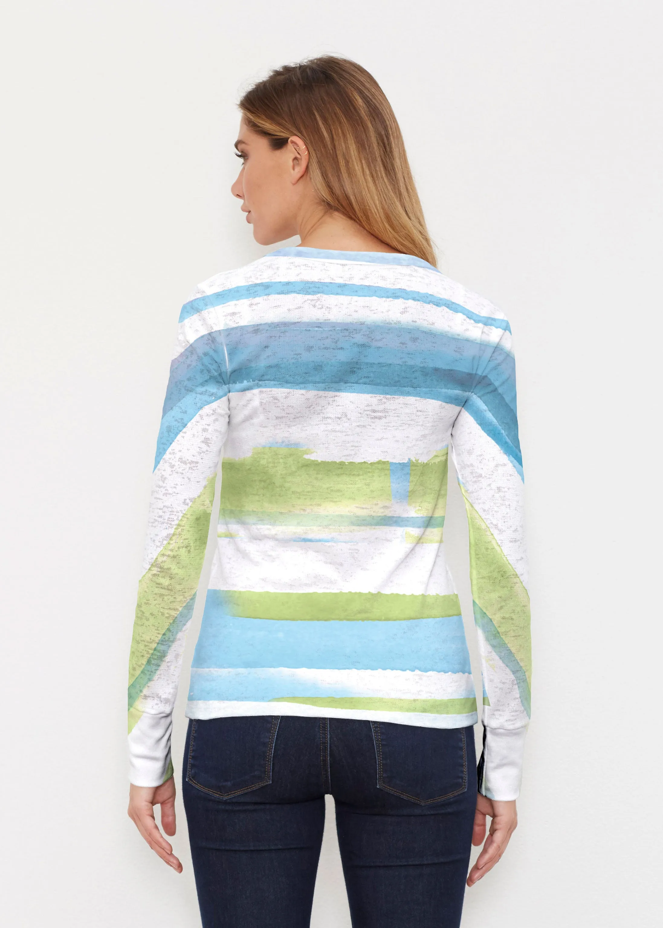 Multi Stripe Blue (7843) ~ Thermal Long Sleeve Crew Shirt