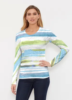 Multi Stripe Blue (7843) ~ Thermal Long Sleeve Crew Shirt