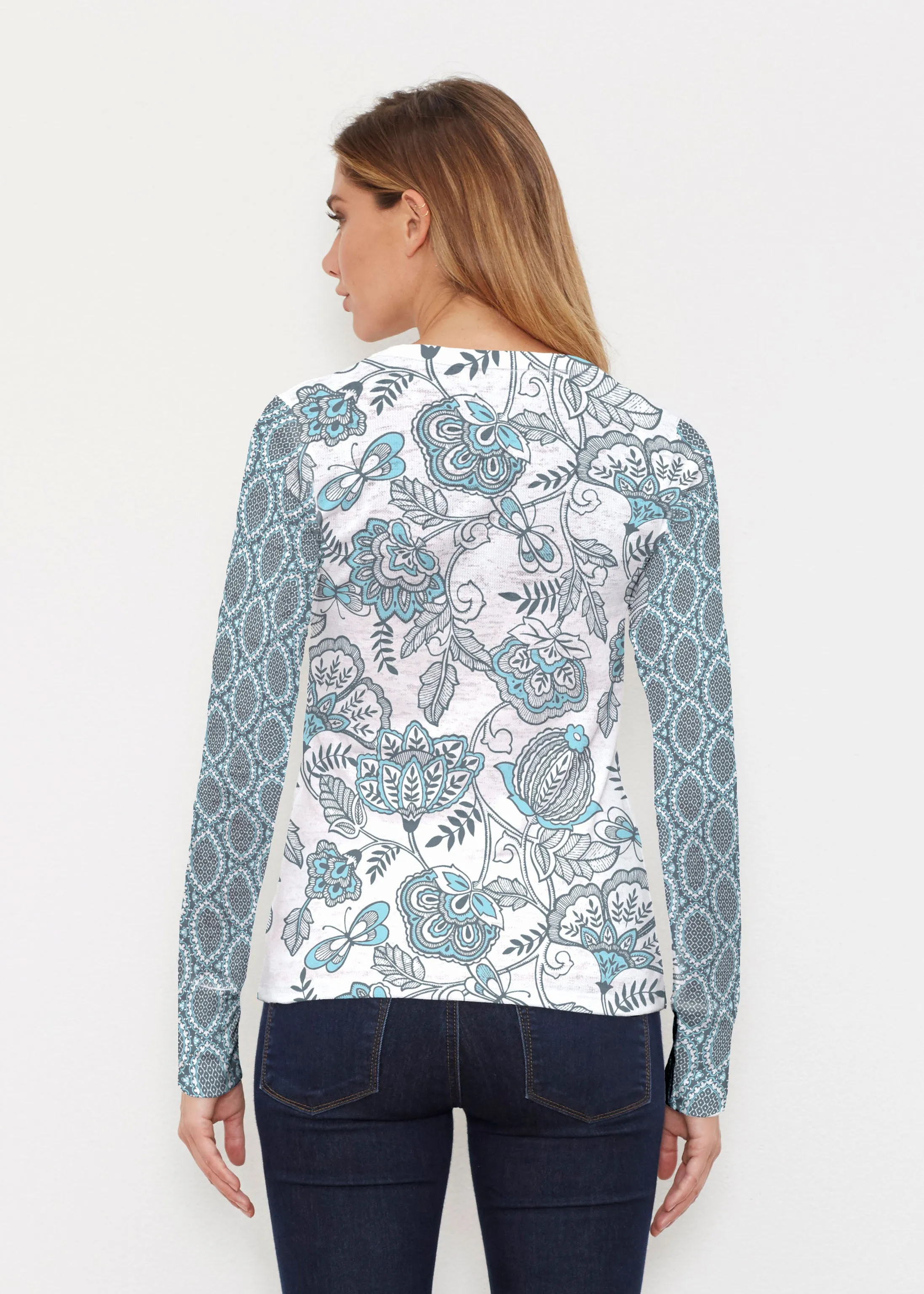 Namaste Floral (13366) ~ Thermal Long Sleeve Crew Shirt