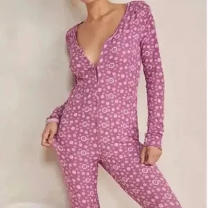 NWOT Free People Intimately Home Alone Long John Thermal PJs Pajamas Z65-4