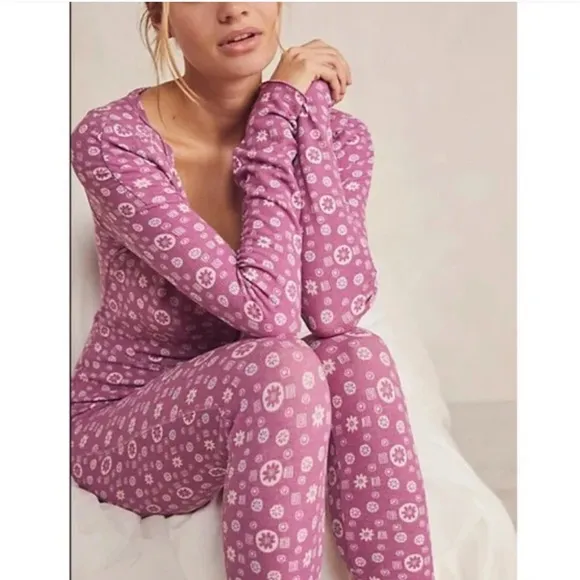 NWOT Free People Intimately Home Alone Long John Thermal PJs Pajamas Z65-4