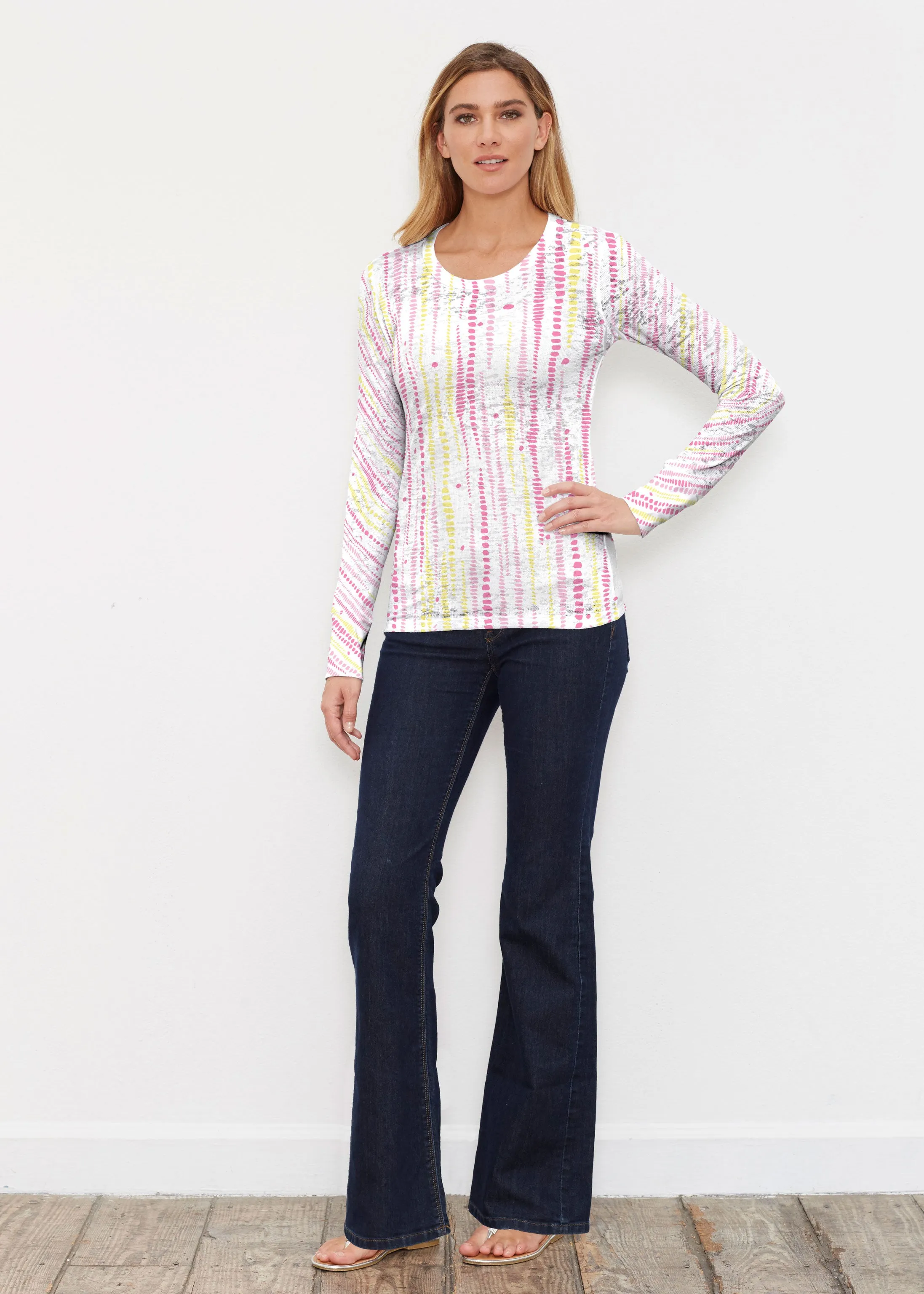 Pebble Dots Pink (7938) ~ Thermal Long Sleeve Crew Shirt