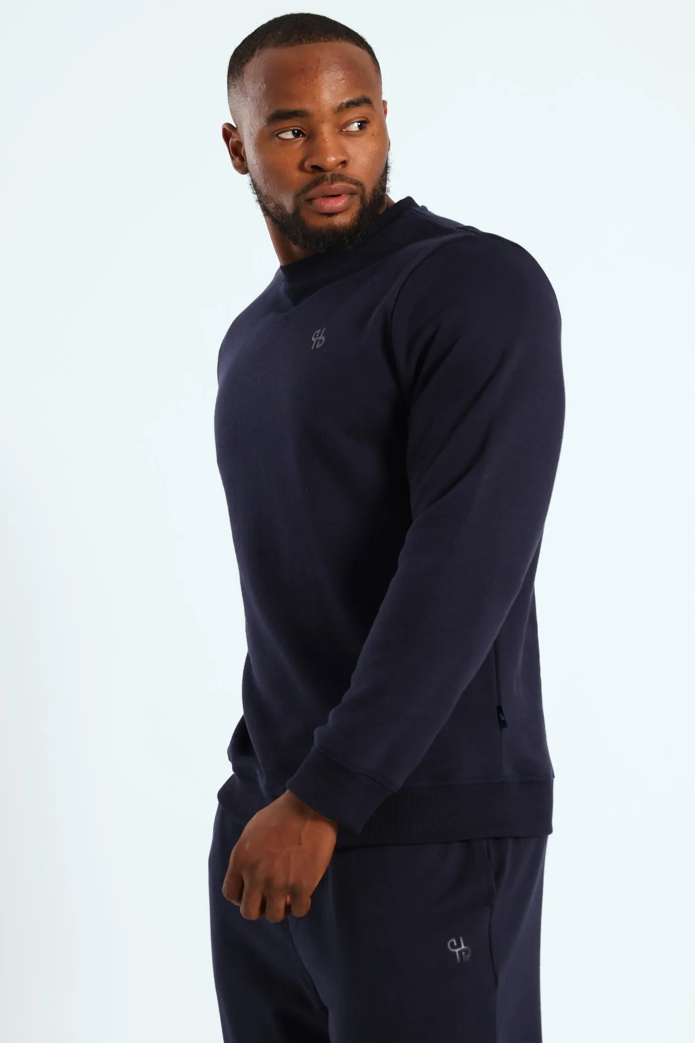 Plain Crew Fleece Sweat Top - Navy