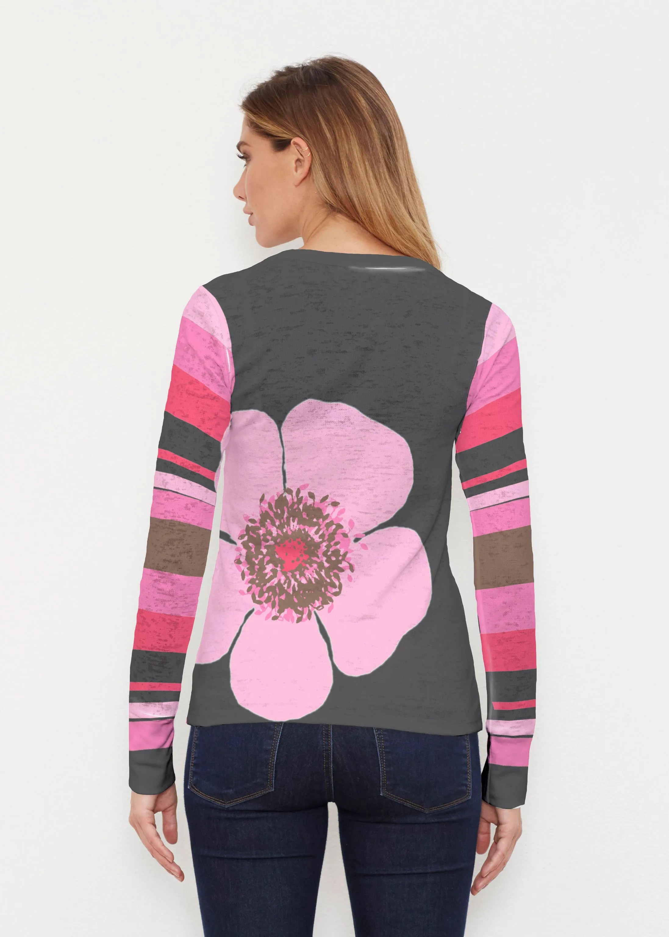 Poppy Black Stripes (7100) ~ Thermal Long Sleeve Crew Shirt
