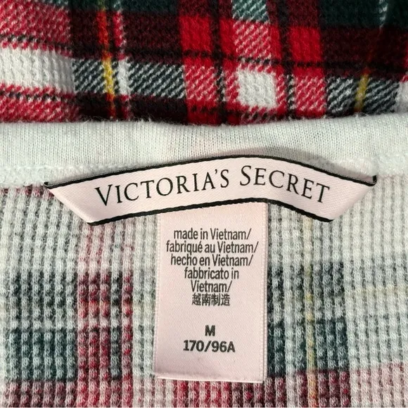 Rare Victoria’s Secret fireside thermal Christmas plaid PJs with white trim