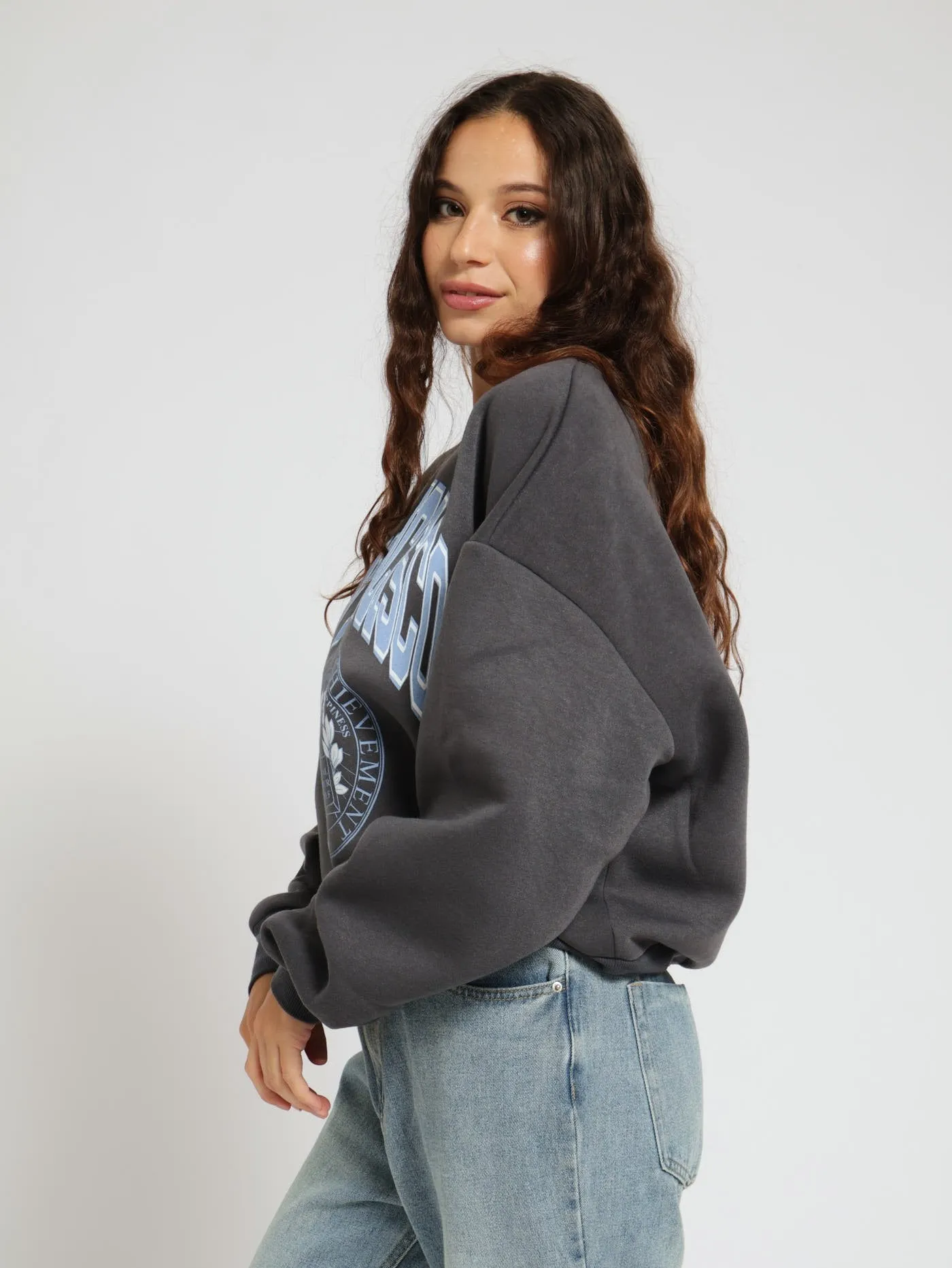 San Francisco Crew Fleece Sweater Top - Charcoal
